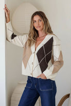 Fashion Curated - Argyle Cardi | Choc Latte - Cardigan - Silvermaple Boutique 