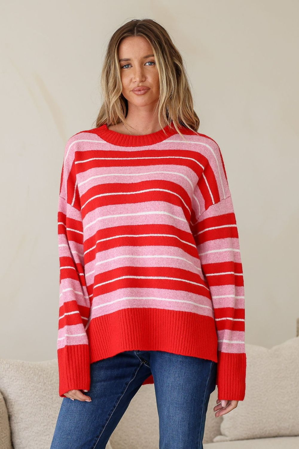 Fashion Curated - Bedford Stripe Knit | Red Pink - Knitwear - Silvermaple Boutique 