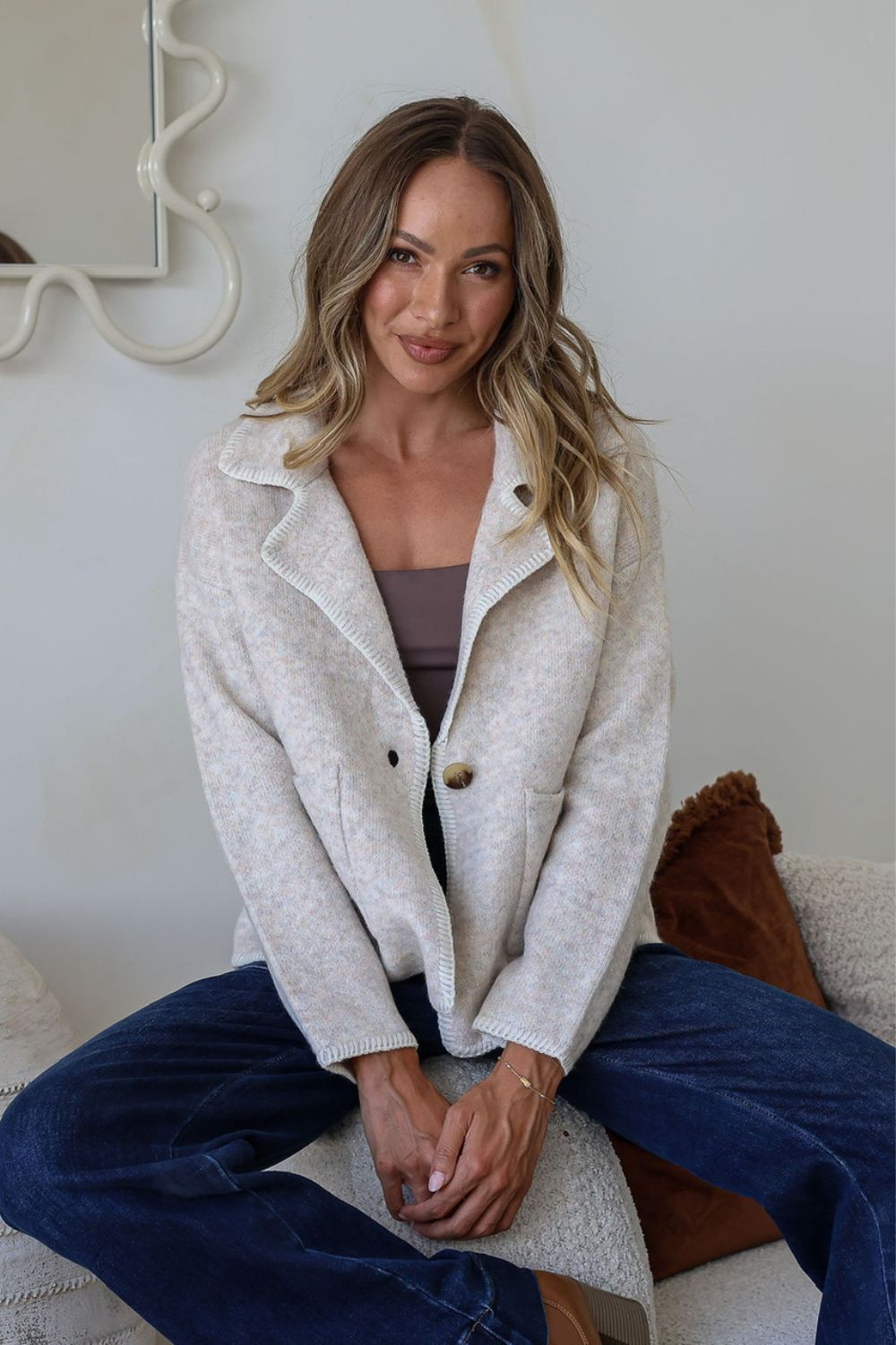 Fashion Curated - Blanket Stitch Knit Jacket | Latte - Knitwear - Silvermaple Boutique 