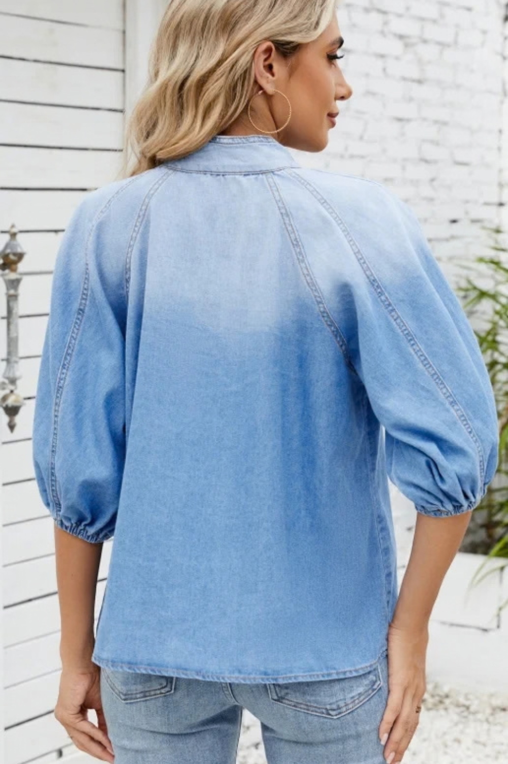 Fashion Curated - Bow Neck Shirt | Mid Blue - Blouse - Silvermaple Boutique 