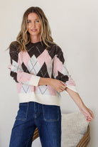 Fashion Curated - Diamond Check Knit | Pink Choc - Knitwear - Silvermaple Boutique 