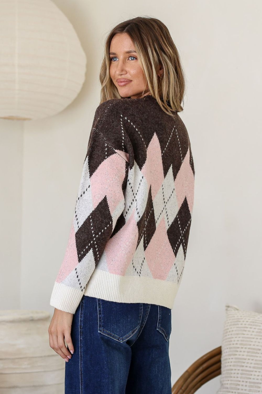 Fashion Curated - Diamond Check Knit | Pink Choc - Knitwear - Silvermaple Boutique 