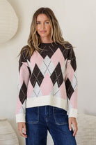 Fashion Curated - Diamond Check Knit | Pink Choc - Knitwear - Silvermaple Boutique 