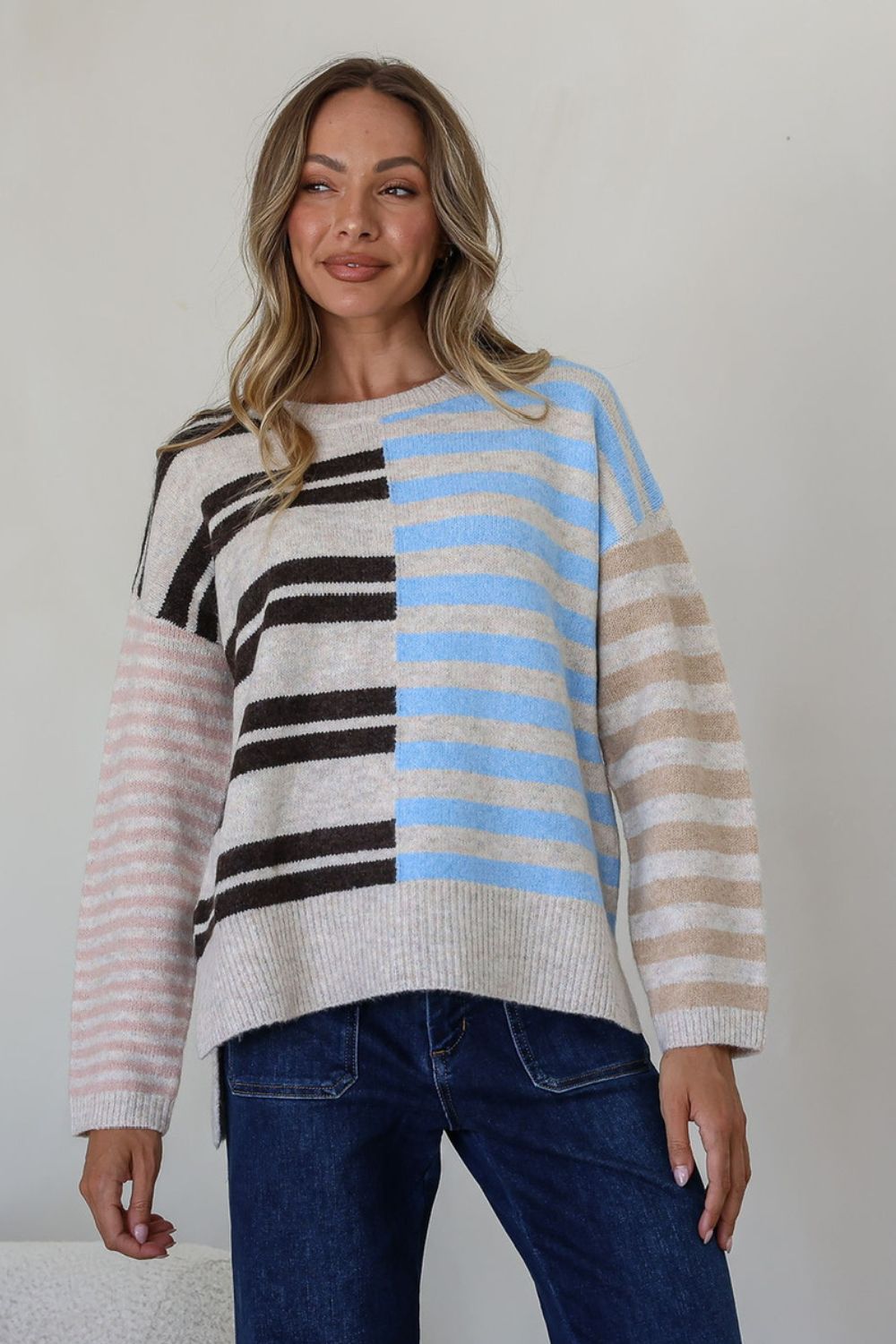 Fashion Curated - District Contrast Knit | Latte Sky - Knitwear - Silvermaple Boutique 