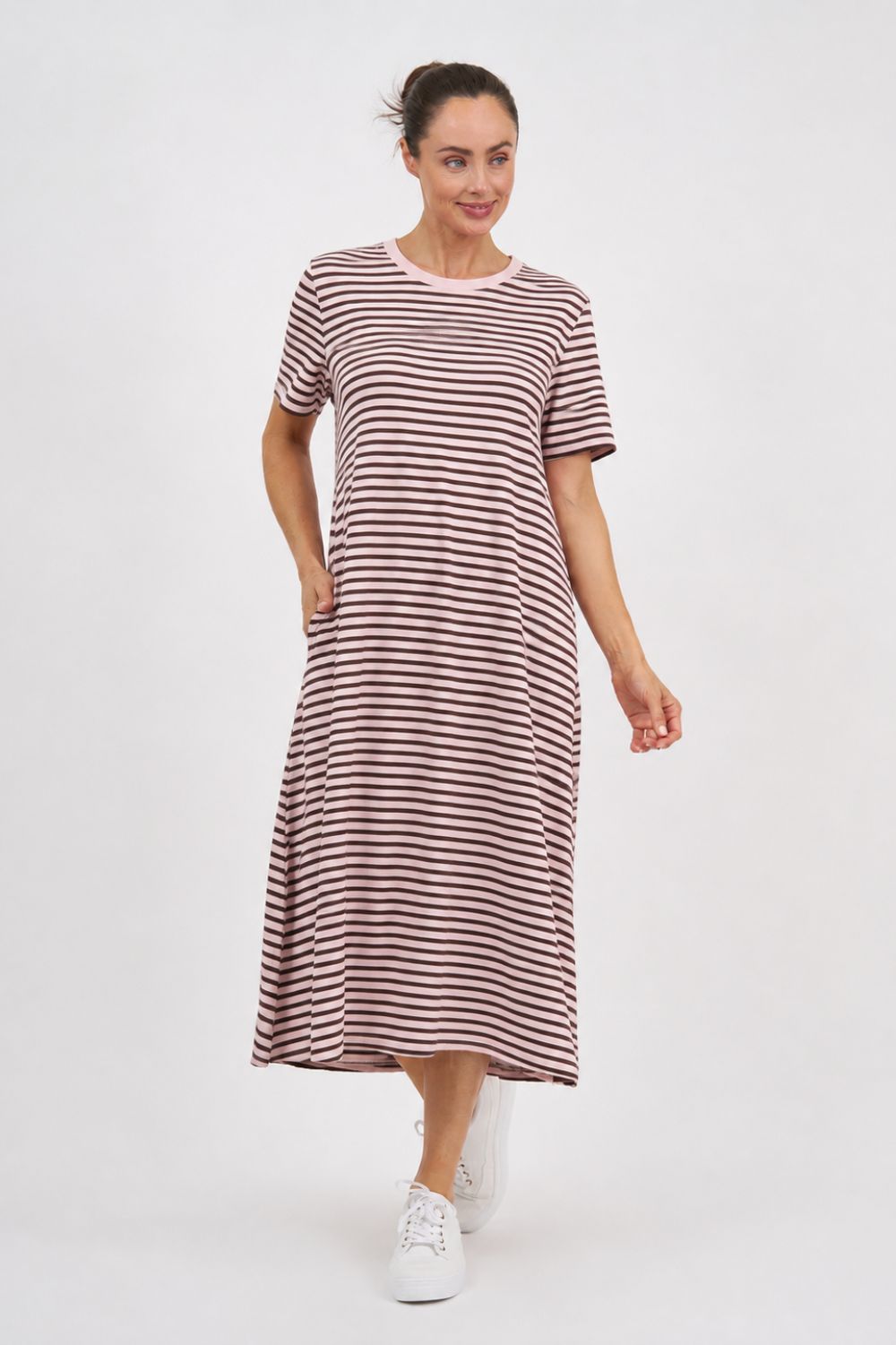 Fashion Curated - Essential Stripe Dress | Pink/Chocolate - Dress - Silvermaple Boutique 