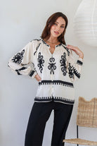 Fashion Curated - Filmore Button Border Top | Ivory/Black - Top - Silvermaple Boutique 