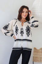 Fashion Curated - Filmore Button Border Top | Ivory/Black - Top - Silvermaple Boutique 