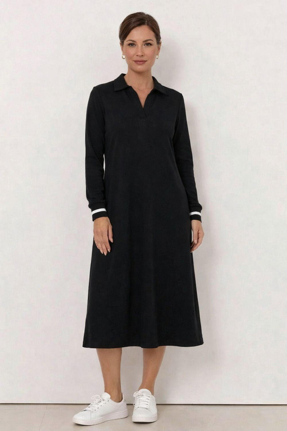 Fashion Curated - Long Sleeve Polo Dress | Black - Dress - Silvermaple Boutique 