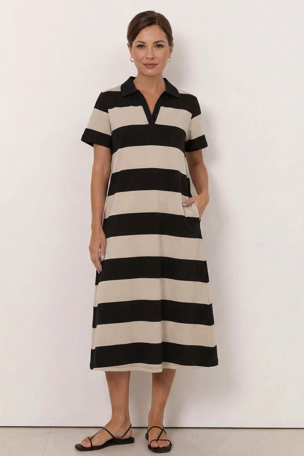 Fashion Curated - Polo Stripe Dress | Dove/Black - Dress - Silvermaple Boutique 