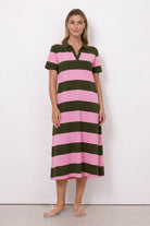 Fashion Curated - Polo Stripe Dress | Khaki/Pink - Dress - Silvermaple Boutique 
