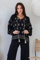 Fashion Curated - Prescott Embroidered Tassel Top | Black - Top - Silvermaple Boutique 