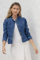 Fashion Curated - Ruffle Denim Jacket | Mid Blue - Knitwear - Silvermaple Boutique 