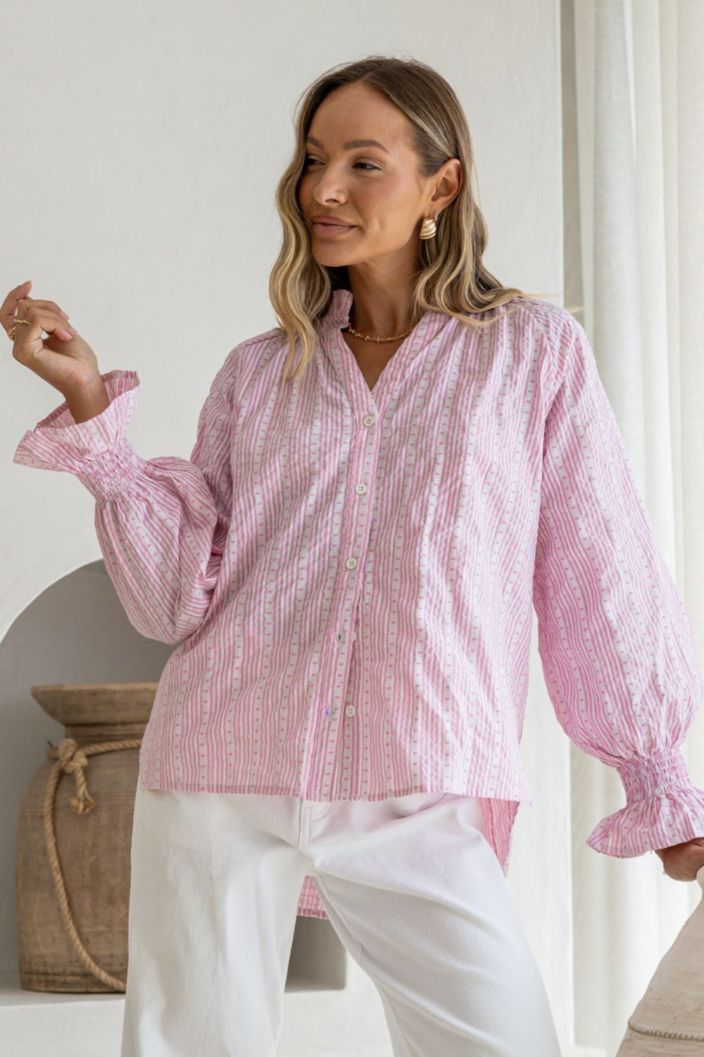 Fashion Curated - Sorrento Stripe Blouse | Pink/White - Blouse - Silvermaple Boutique 