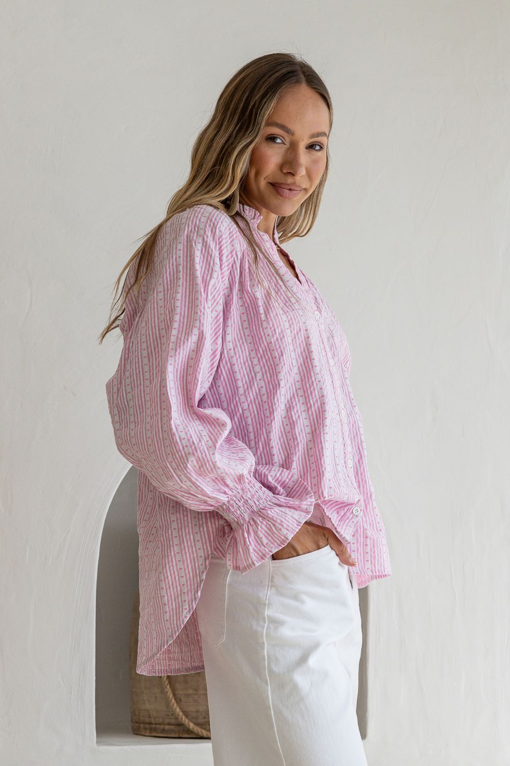 Fashion Curated - Sorrento Stripe Blouse | Pink/White - Blouse - Silvermaple Boutique 