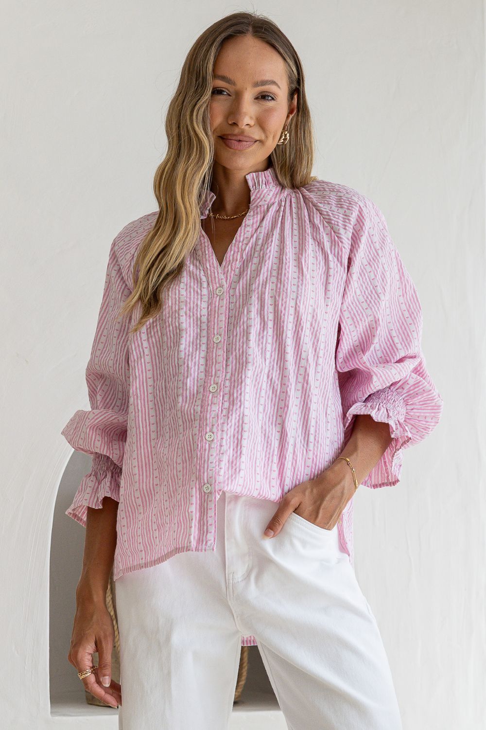 Fashion Curated - Sorrento Stripe Blouse | Pink/White - Blouse - Silvermaple Boutique 