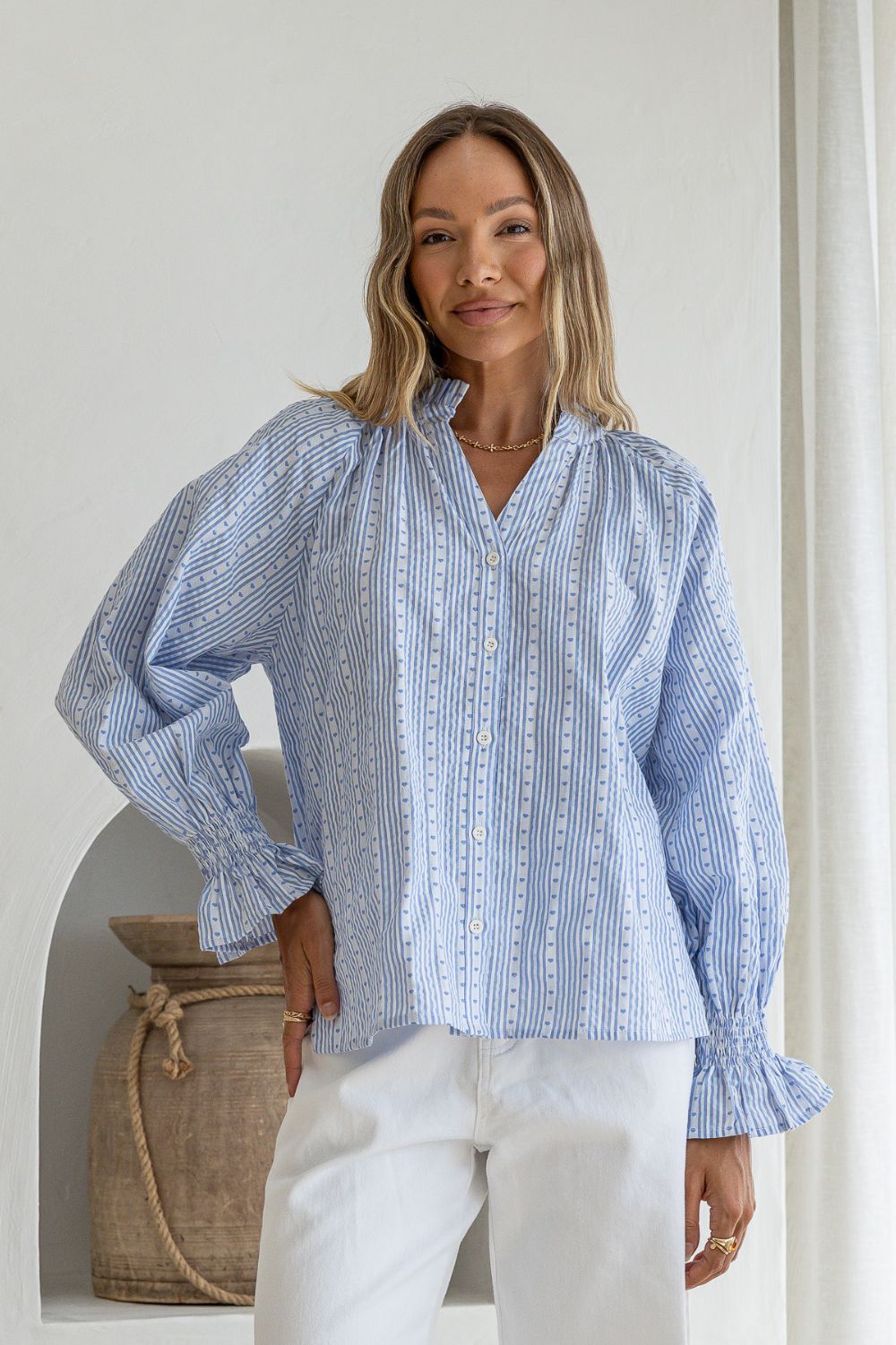 Fashion Curated - Sorrento Stripe Blouse | Powder Blue/White - Blouse - Silvermaple Boutique 
