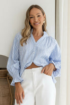Fashion Curated - Sorrento Stripe Blouse | Powder Blue/White - Blouse - Silvermaple Boutique 