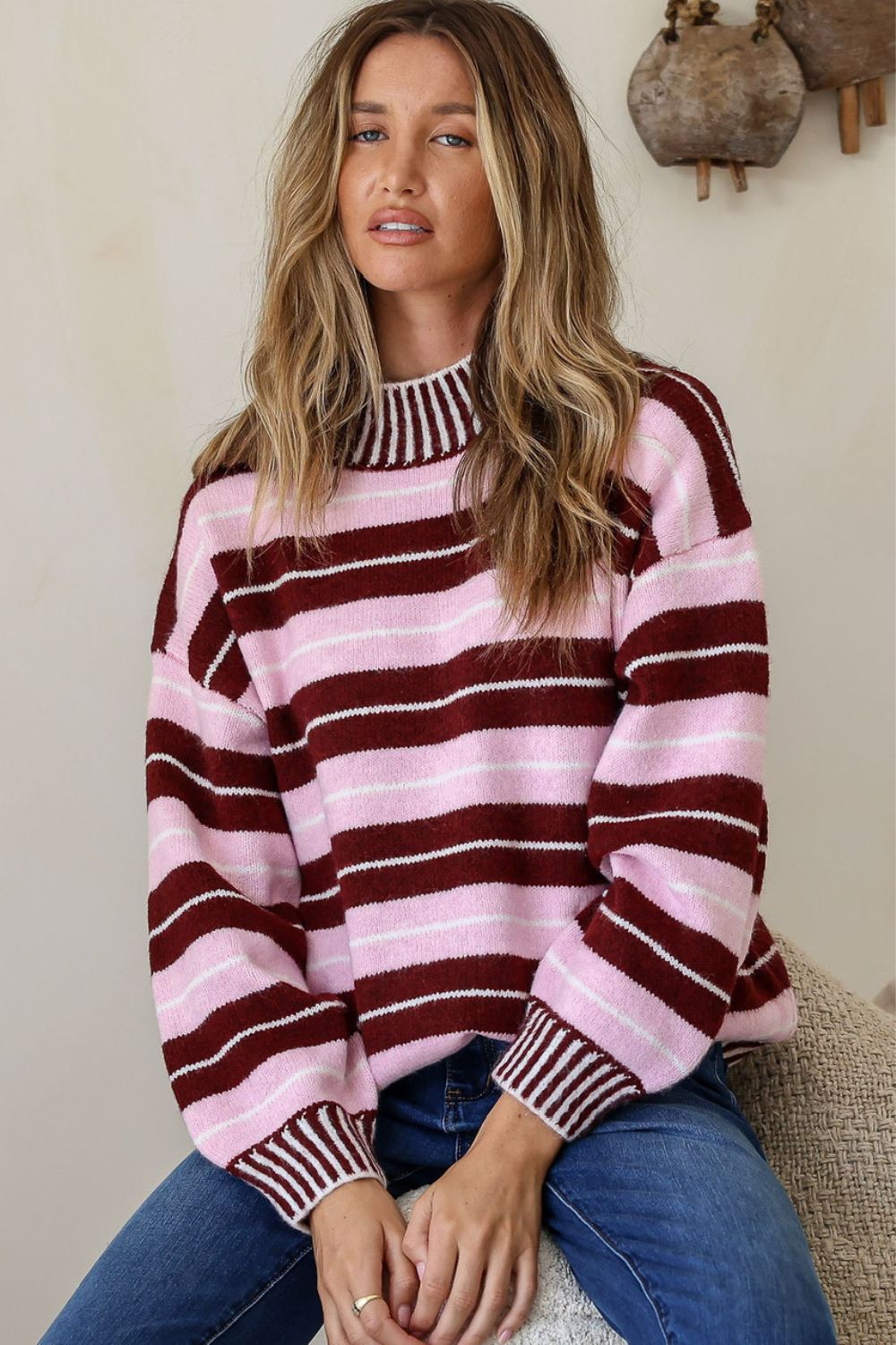 Fashion Curated - Stanford Multi Stripe Knit | Pink/Wine - Knitwear - Silvermaple Boutique 