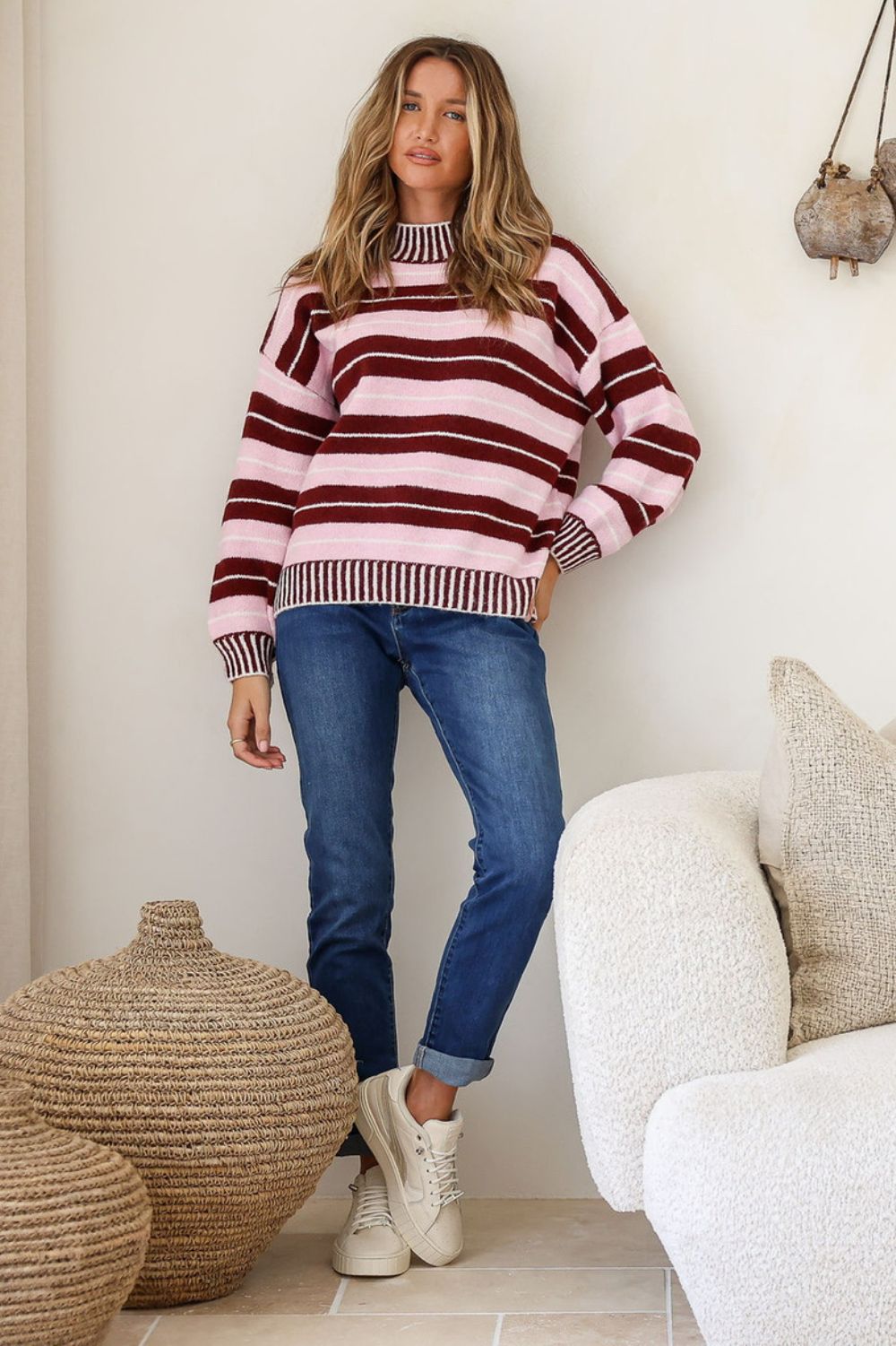 Fashion Curated - Stanford Multi Stripe Knit | Pink/Wine - Knitwear - Silvermaple Boutique 