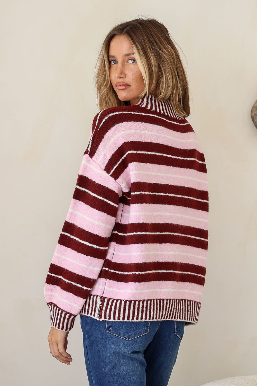 Fashion Curated - Stanford Multi Stripe Knit | Pink/Wine - Knitwear - Silvermaple Boutique 