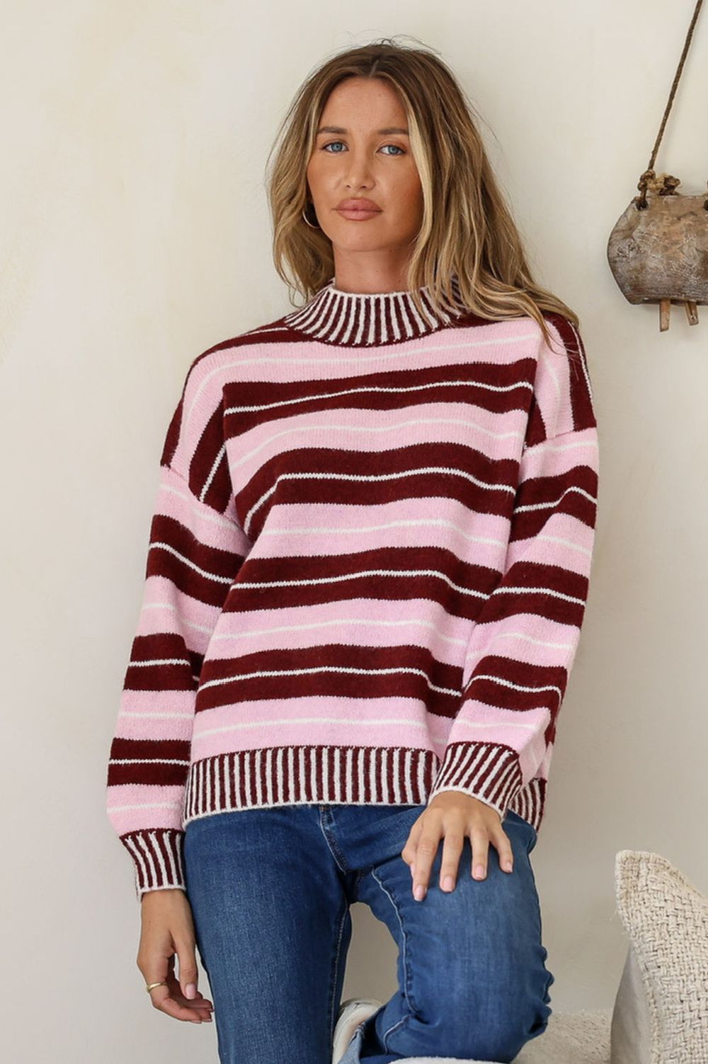 Fashion Curated - Stanford Multi Stripe Knit | Pink/Wine - Knitwear - Silvermaple Boutique 