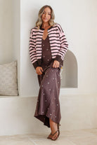 Fashion Curated - Stripe Zara Cardi | Pink Choc - Knitwear - Silvermaple Boutique 