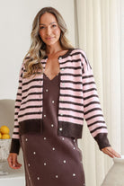 Fashion Curated - Stripe Zara Cardi | Pink Choc - Knitwear - Silvermaple Boutique 