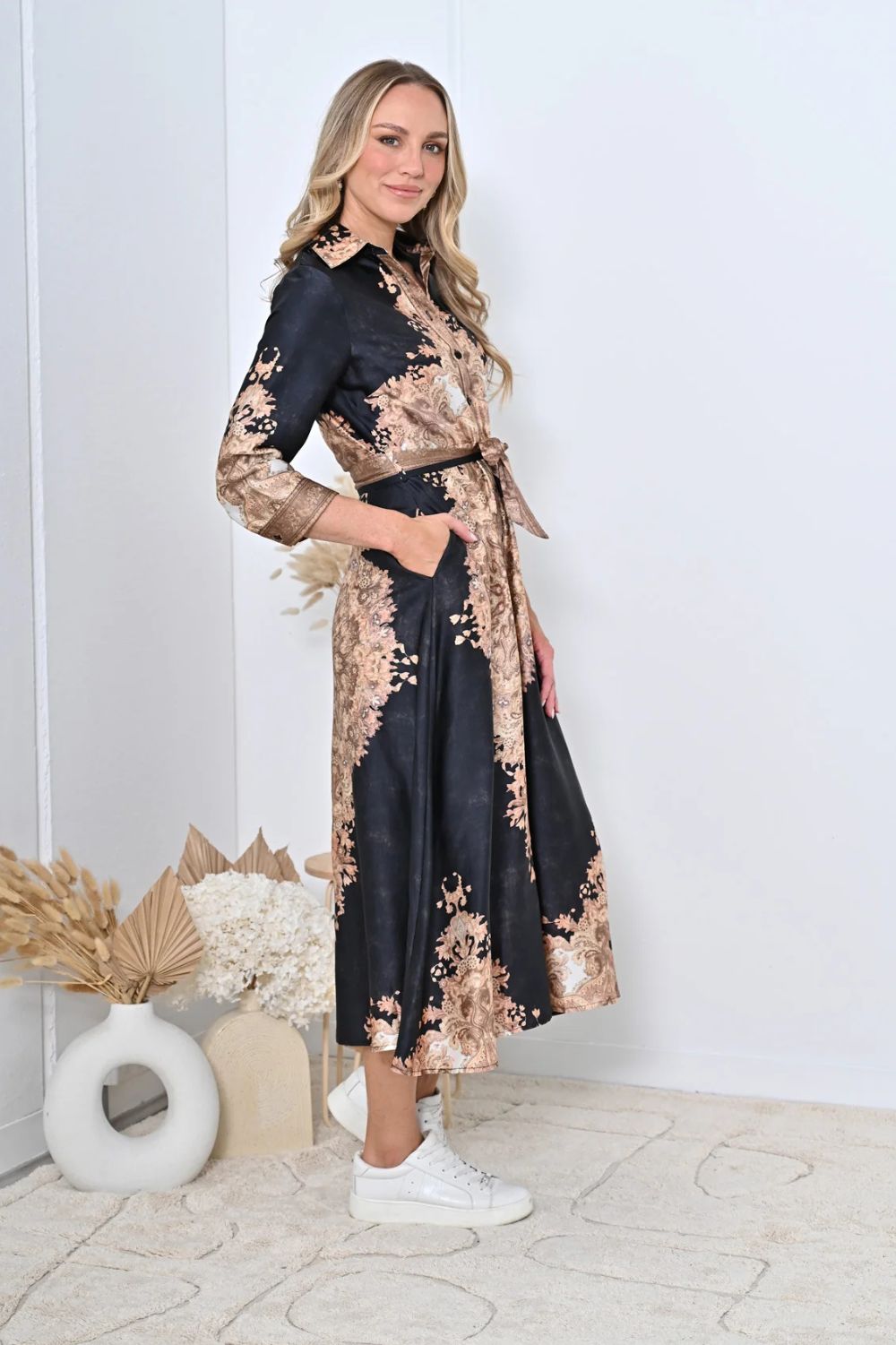Fashion Express - Baroque Shirt Dress | Black - Dress - Silvermaple Boutique 