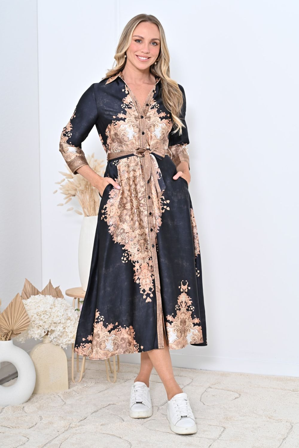 Fashion Express - Baroque Shirt Dress | Black - Dress - Silvermaple Boutique 