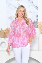 Fashion Express - Camille Blouson Sleeve Shirt | Pink Damask - Shirt - Silvermaple Boutique 