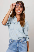 Fashion Express - Chambray Button Shirt | Light Wash Blue - Shirt - Silvermaple Boutique 
