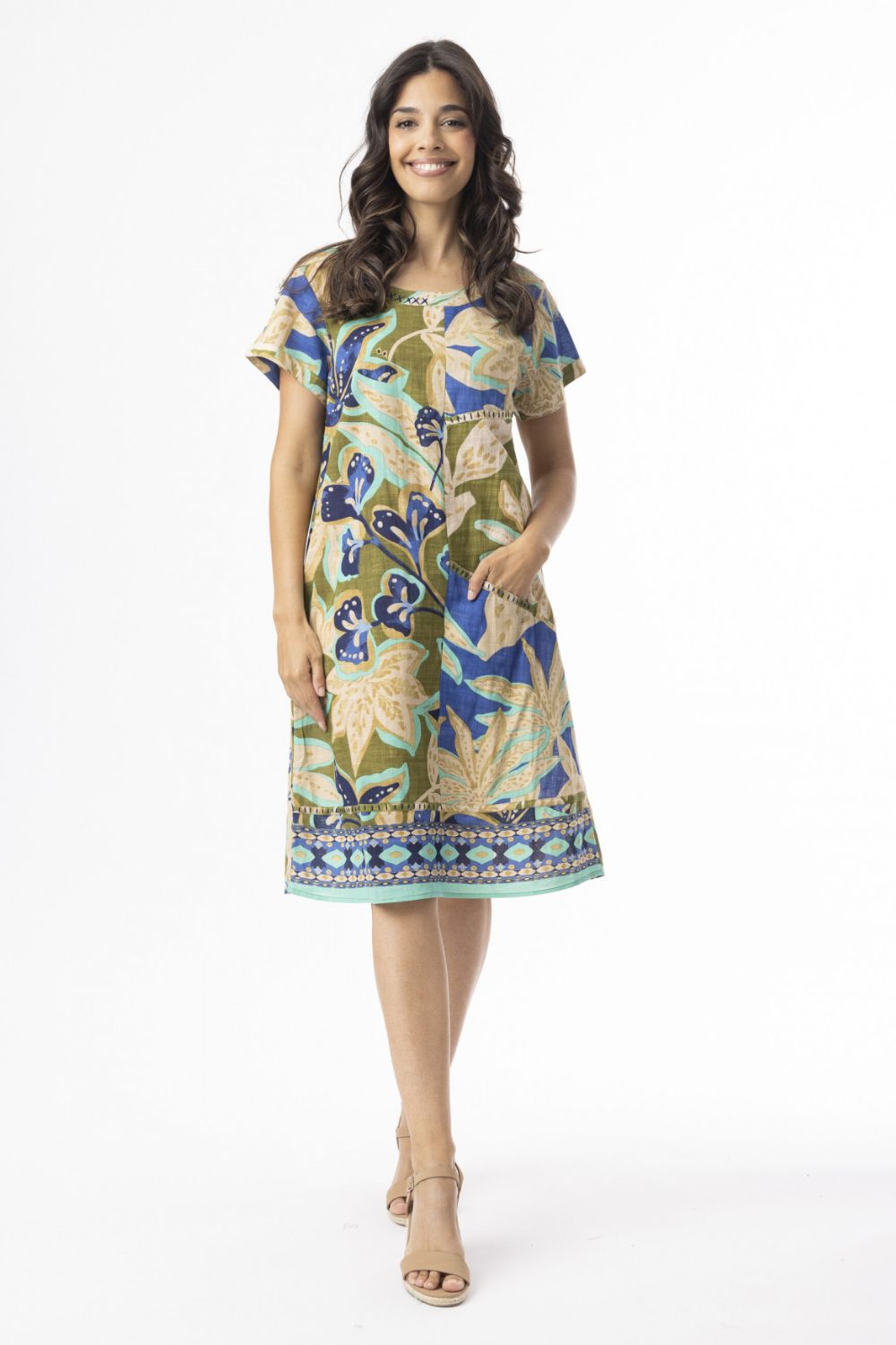 Fashion Express - Playa Brava Patch Dress | Khaki Floral - Dress - Silvermaple Boutique 