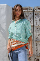 Fashion Express - Stripe Boyfriend Shirt | Green/White - Shirt - Silvermaple Boutique 