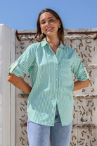 Fashion Express - Stripe Boyfriend Shirt | Green/White - Shirt - Silvermaple Boutique 