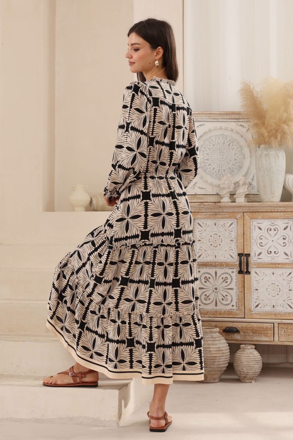 Fashion Express - Zadie Maxi Dress | Black/Beige Tribal - Dress - Silvermaple Boutique 