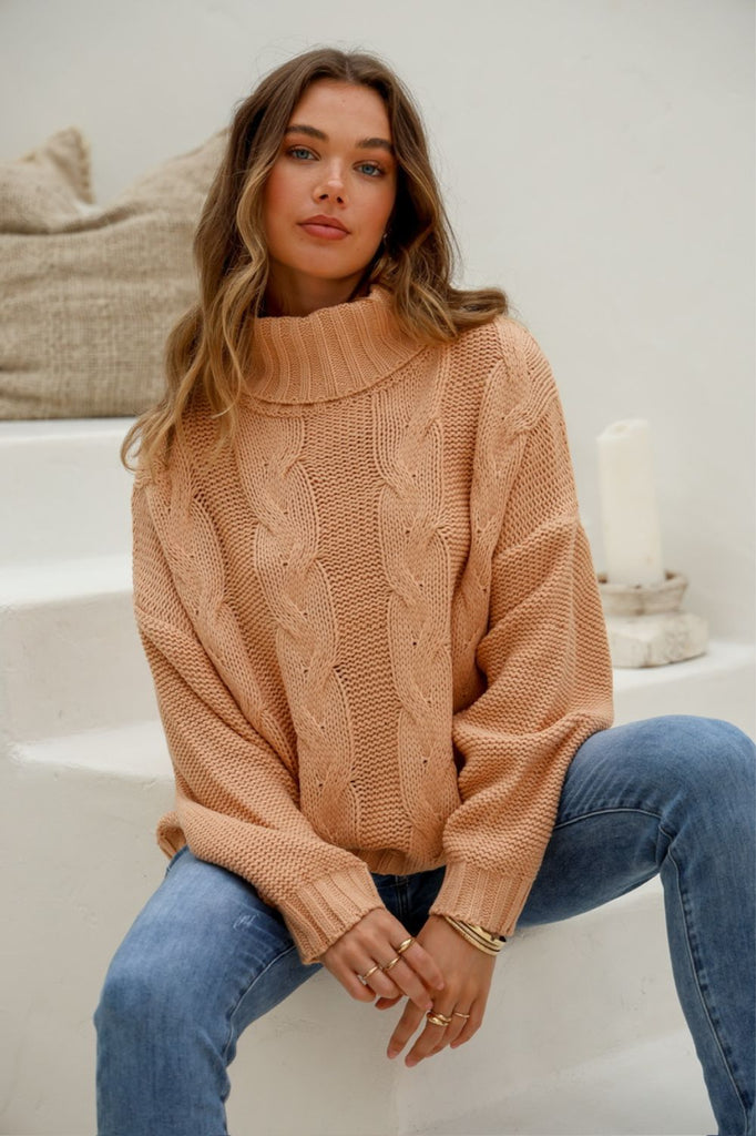 Fashion Express Tuscan Cable Knit | Camel_Silvermaple Boutique