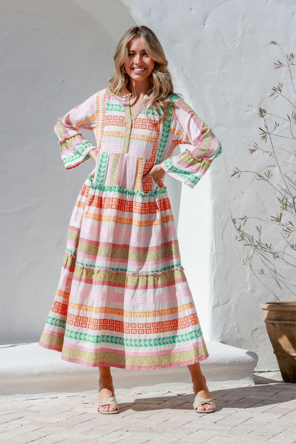 Mediterranean Jacquard Maxi Dress Pink/Orange/Green