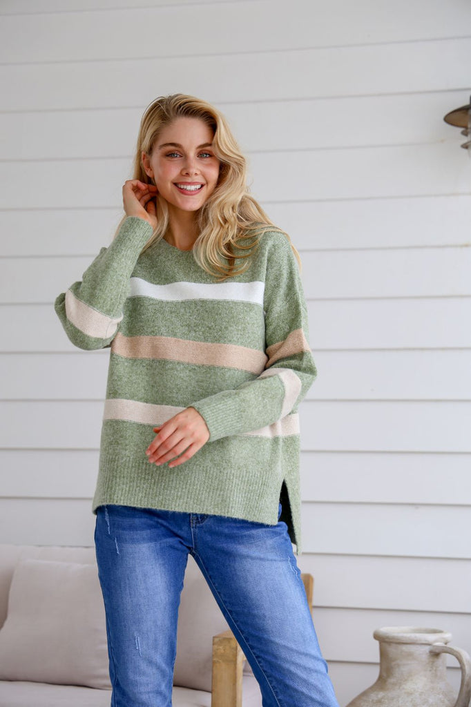 Fashion Express Aspen Stripe Knit | Avocado/Latte_Silvermaple Boutique