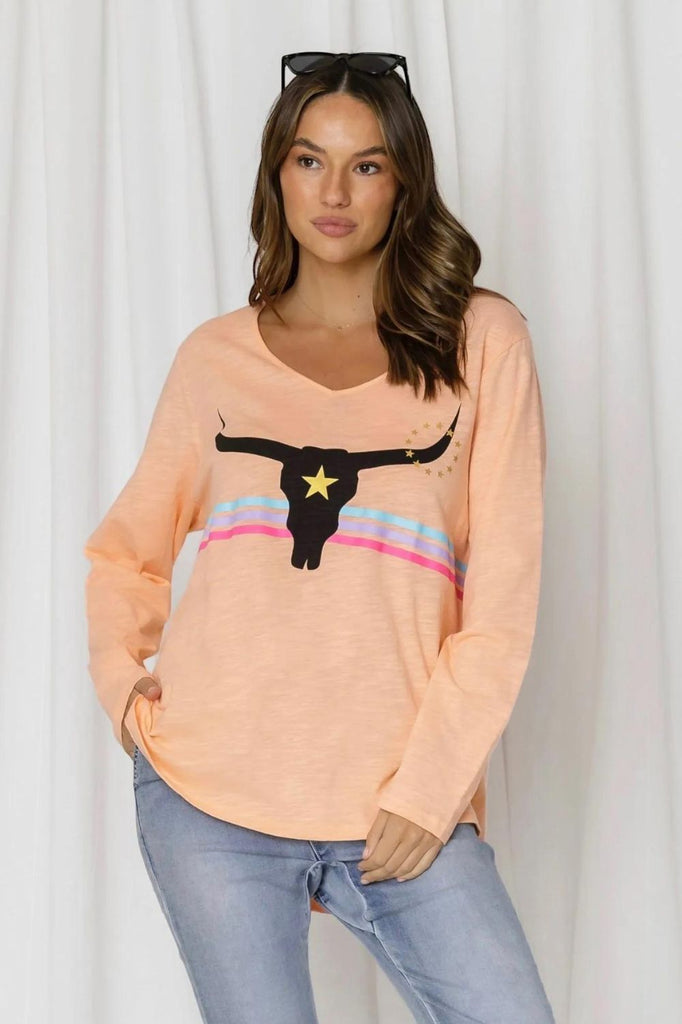 Harley Steer Printed Gold Star Crew | Melon - Silvermaple Boutique