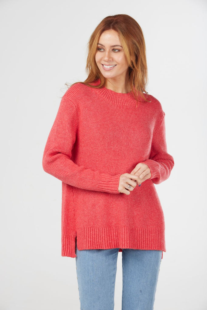Fields Ribbed High Neck Pullover | Red _ Silvermaple Boutique
