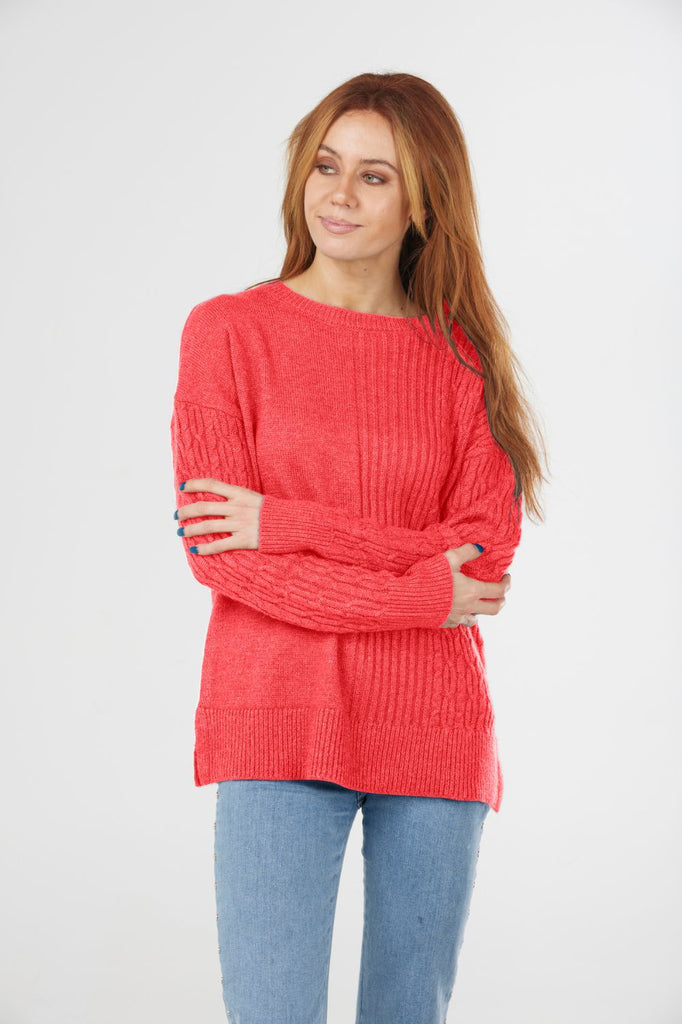 Fields Rib and Cable Pullover | Red _ Silvermaple Boutique