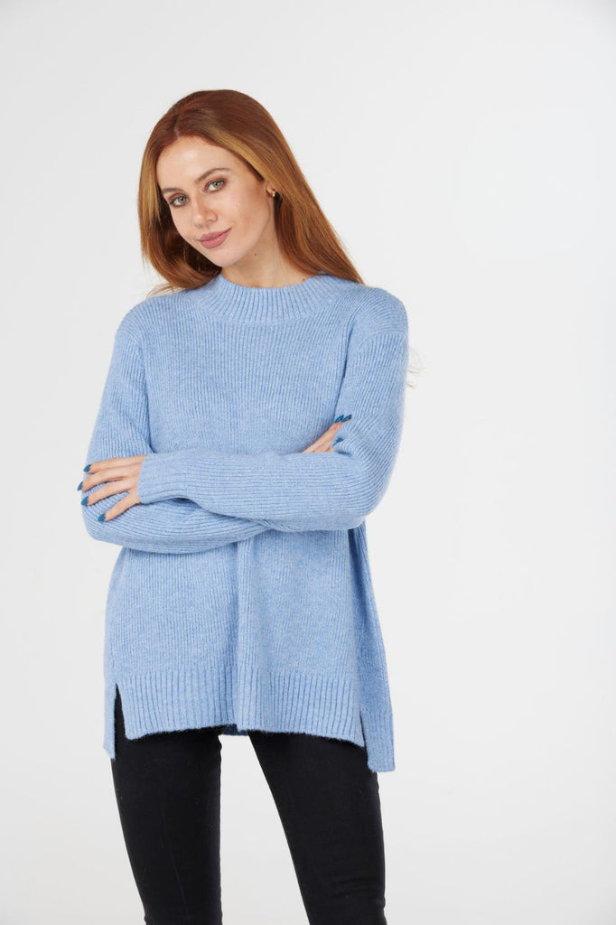 Fields Ribbed High Neck Pullover | Light Blue _ Silvermaple Boutique