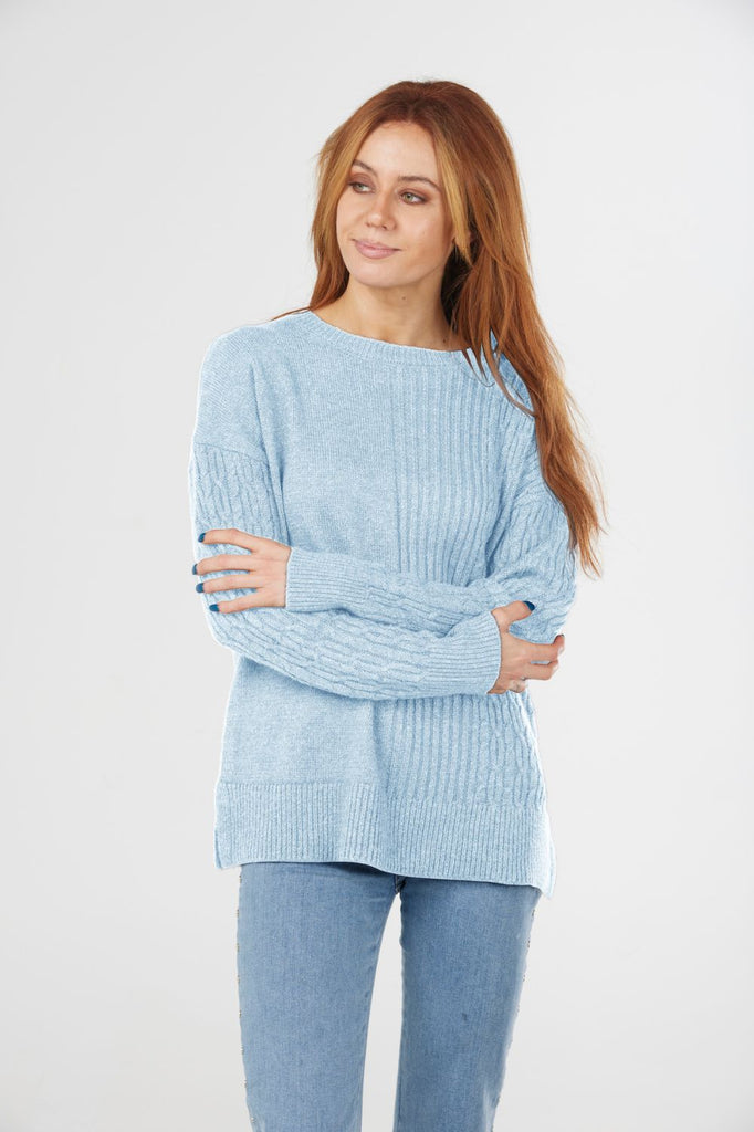 Rib and Cable Pullover | Light Blue _ Silvermaple Boutique
