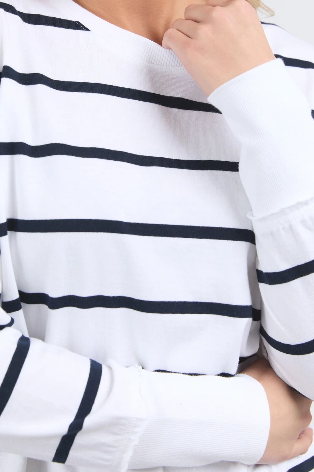 Foxwood - Farrah Stripe Long Sleeve Top | White/Navy Stripe - Top - Silvermaple Boutique 