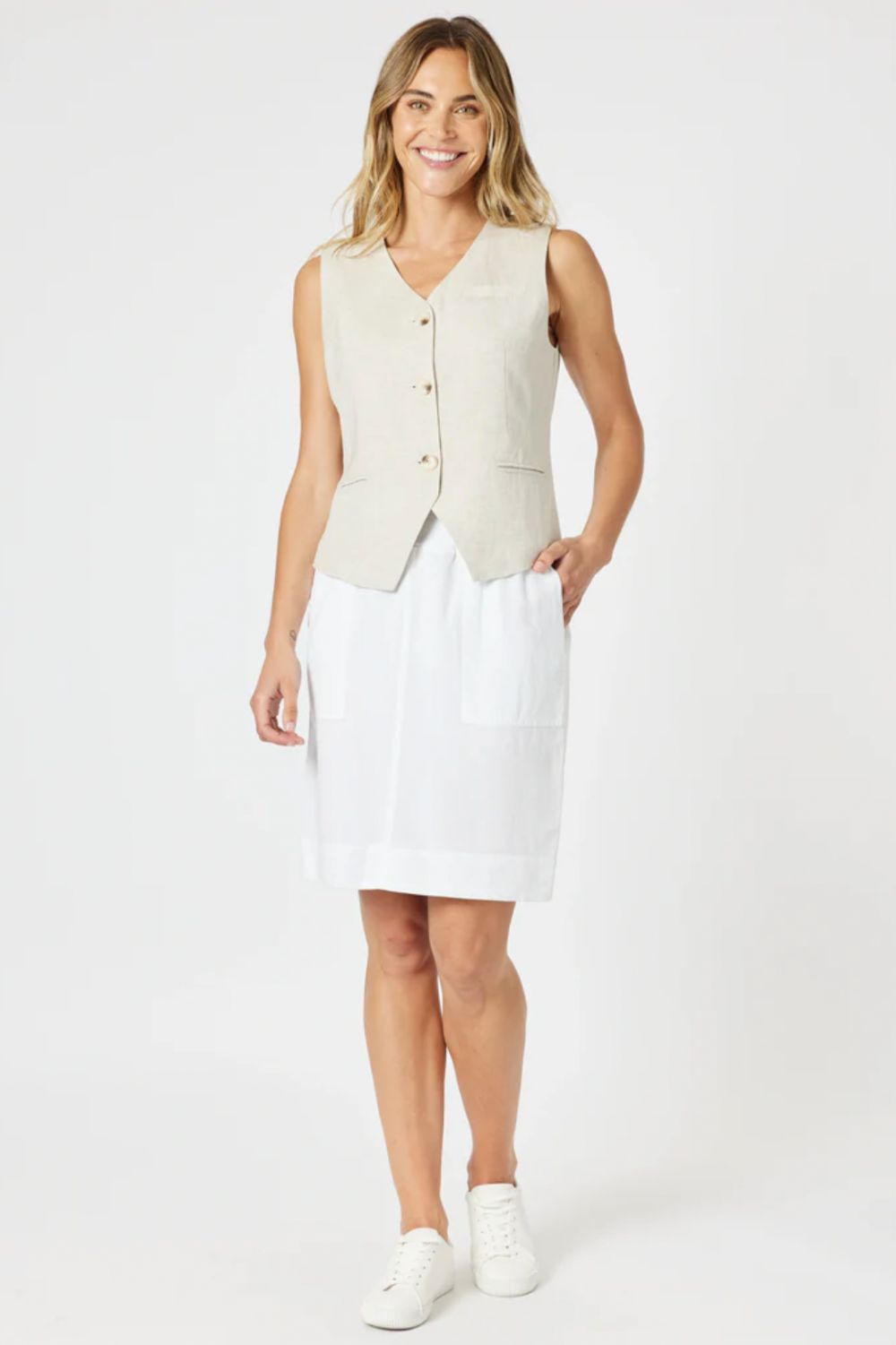 Gordon Smith - Lino Short Vest | Natural - Vest - Silvermaple Boutique 