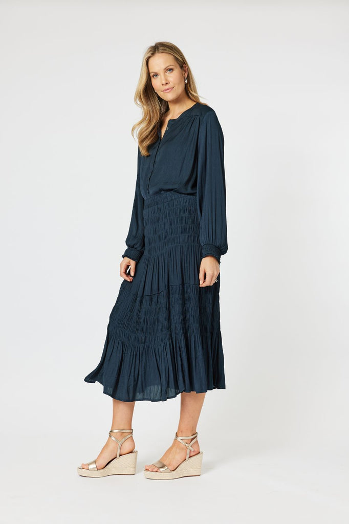 Hammock & Vine Luxe Shirred Skirt | Navy_Silvermaple Boutique
