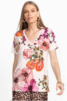 Johnny Was - The Janie Favourite Short Sleeve Henley Tee | Rosabelia - Top - Silvermaple Boutique 