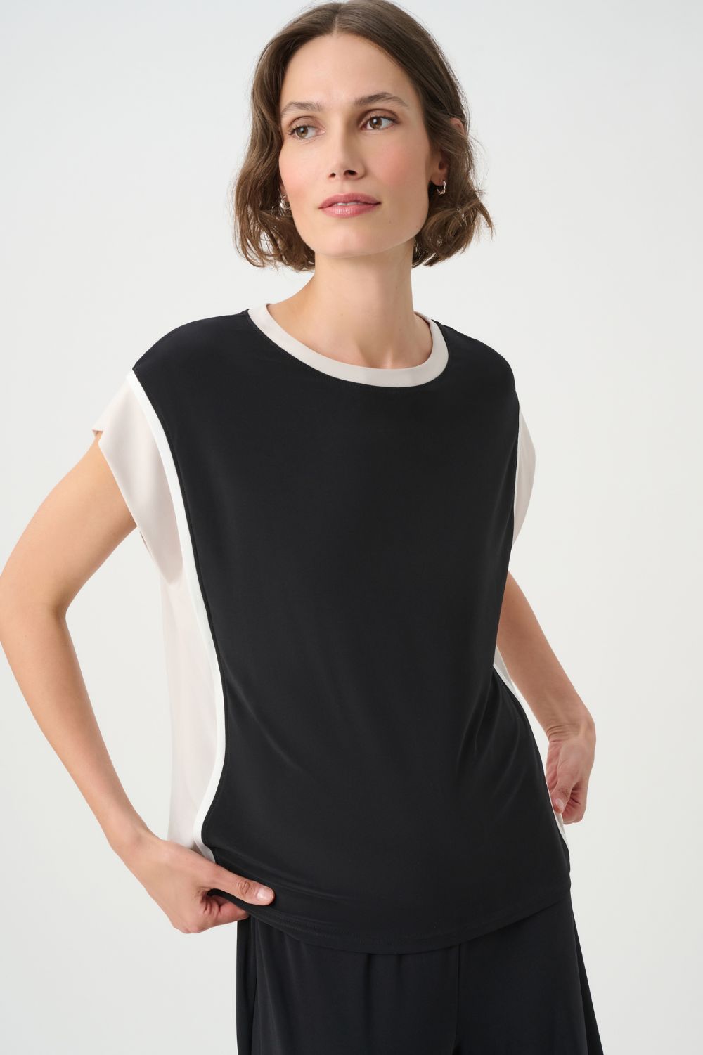 Joseph Ribkoff - Joseph Ribkoff Colorblock Cap Sleeve Top | Black/Moonstone - Top - Silvermaple Boutique 