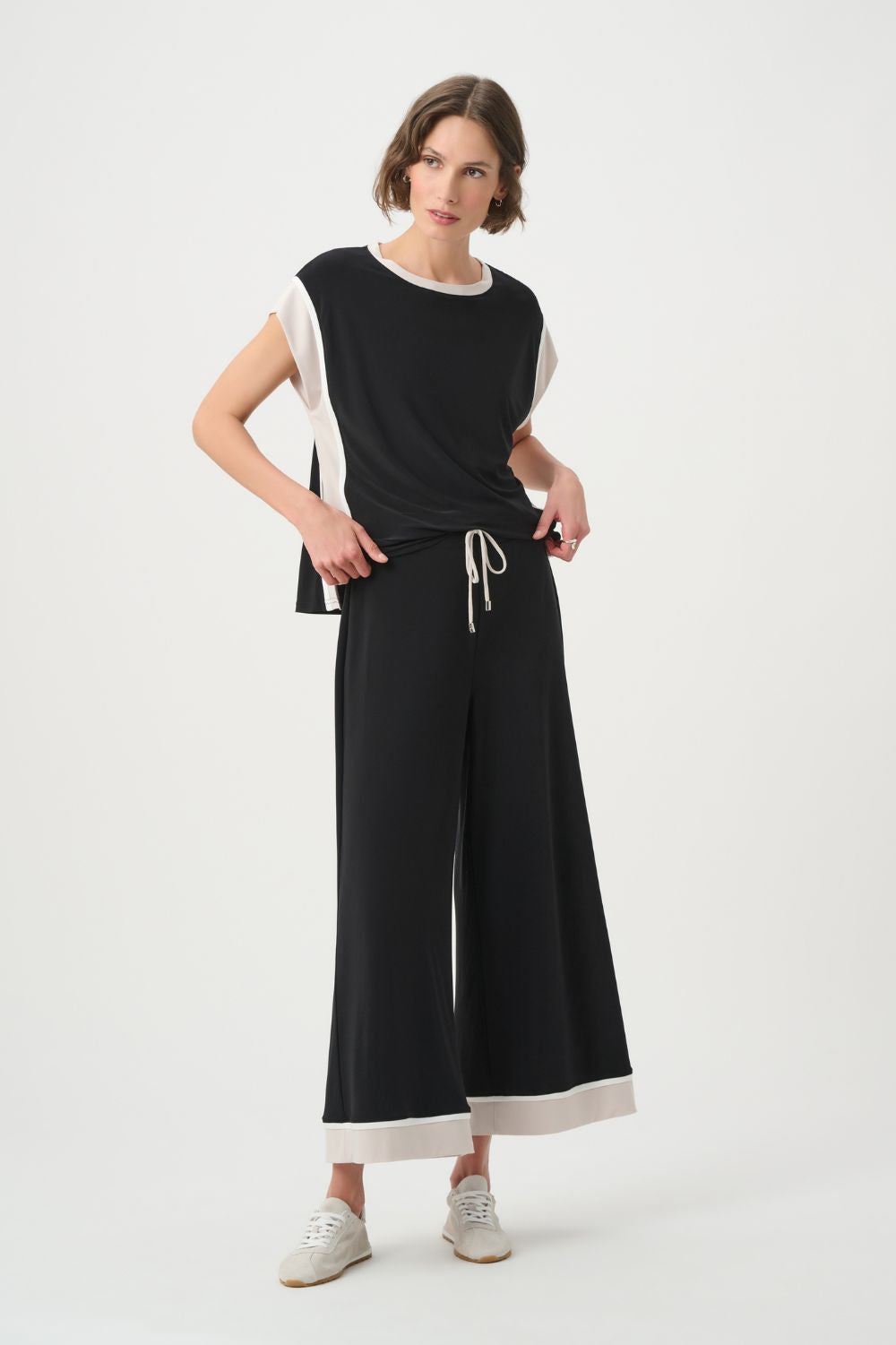 Joseph Ribkoff - Joseph Ribkoff Colorblock Culotte Pants | Black/Moonstone - Pants - Silvermaple Boutique 