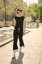 Joseph Ribkoff - Joseph Ribkoff Colorblock Culotte Pants | Black/Moonstone - Pants - Silvermaple Boutique 